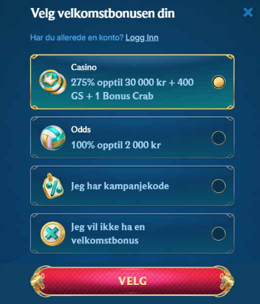 AquaWin Casino-registreringsbanner i Norge